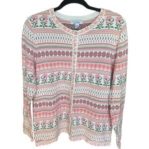 VTG Appleseed’s Fair Isle Cardigan Sweater Cotton Cottagecore Grandmacore XL‎